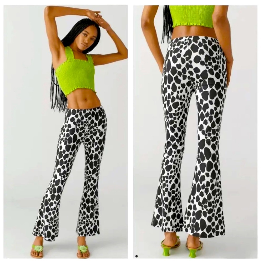 Urban Renewal Pant S Black White Animal Remnants Flare Urban Outfitters Stretch